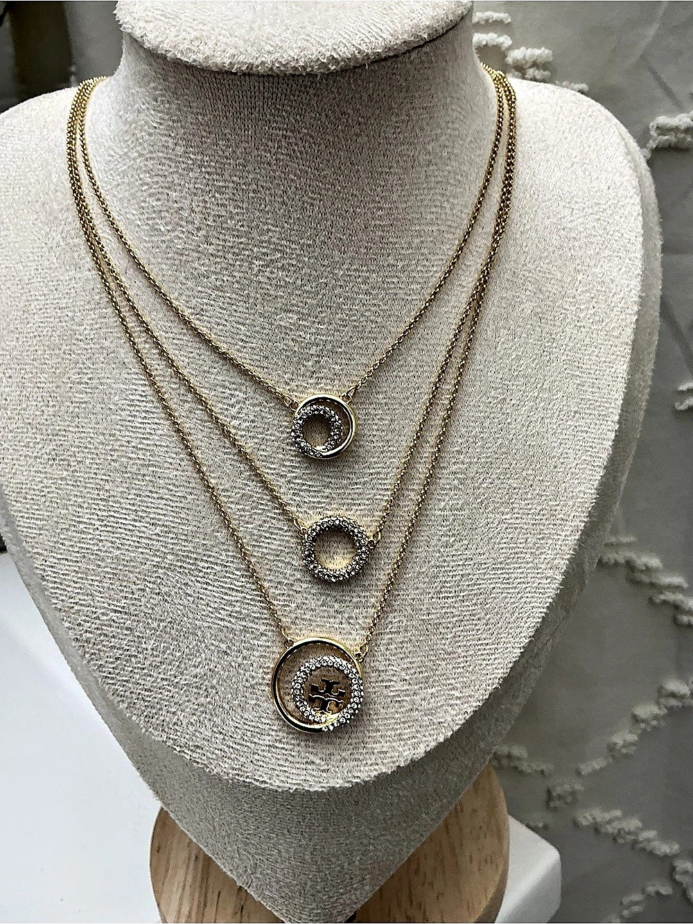 Tory Burch Miller Pavé Interlocking Pendant Necklace Layered Pendant Necklace in